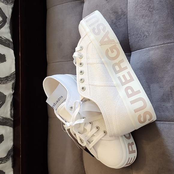 Superga 2790 PLATFORM LETTERING Women's canvas sneakers size 7 - WHITE -NWT - Picture 3 of 7